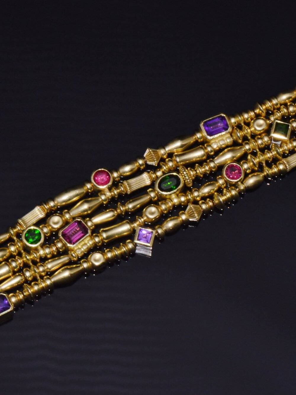 Designer Seidengang Natural Tourmaline Amethst Garnet 18K Solid Gold Bracelet